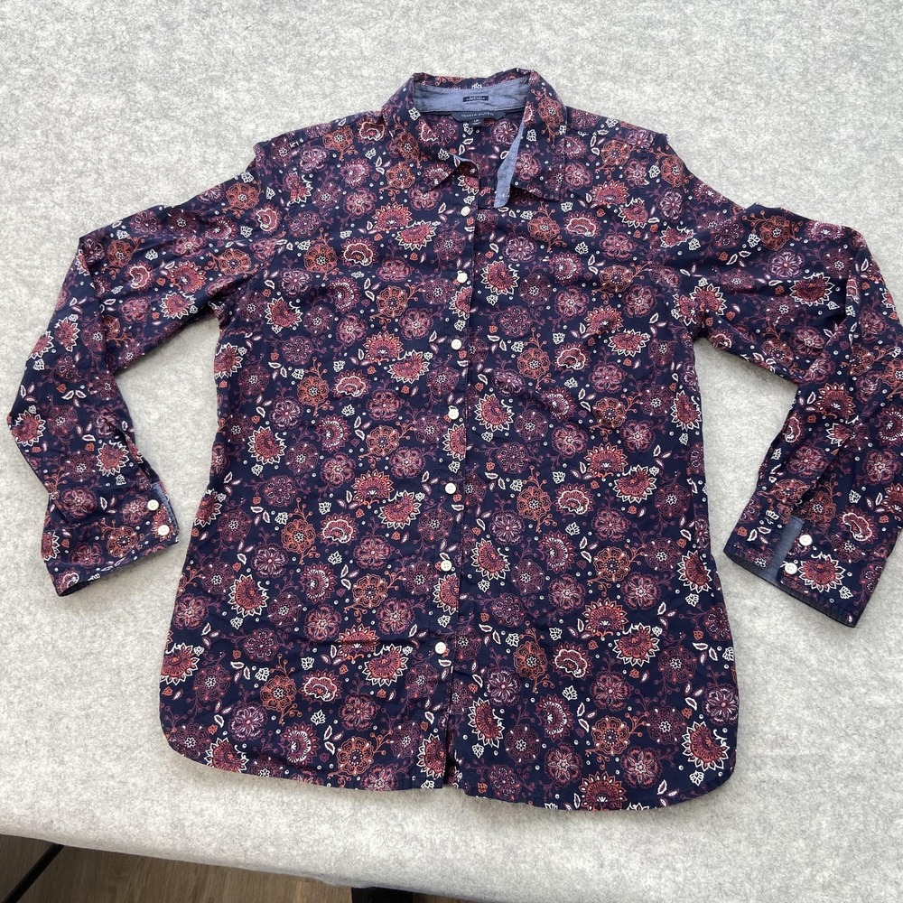 Tommy Hilfiger Shirt Mens Large Blue Floral Classic Fit Long Sleeve Button Up
